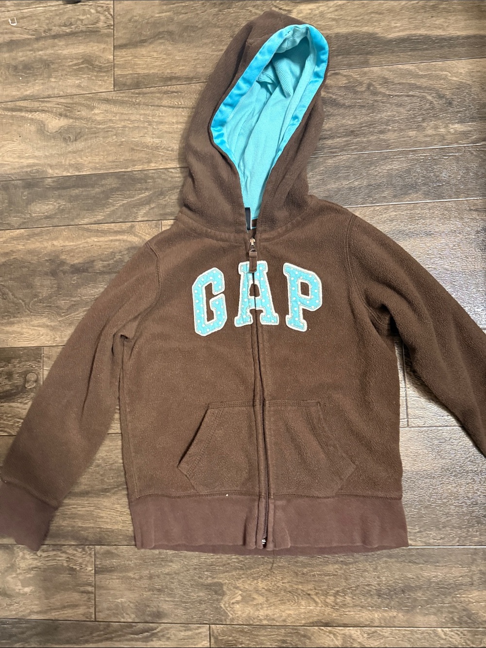 GAP Brown Zip-Up Hoodie with Aqua Lined Hood